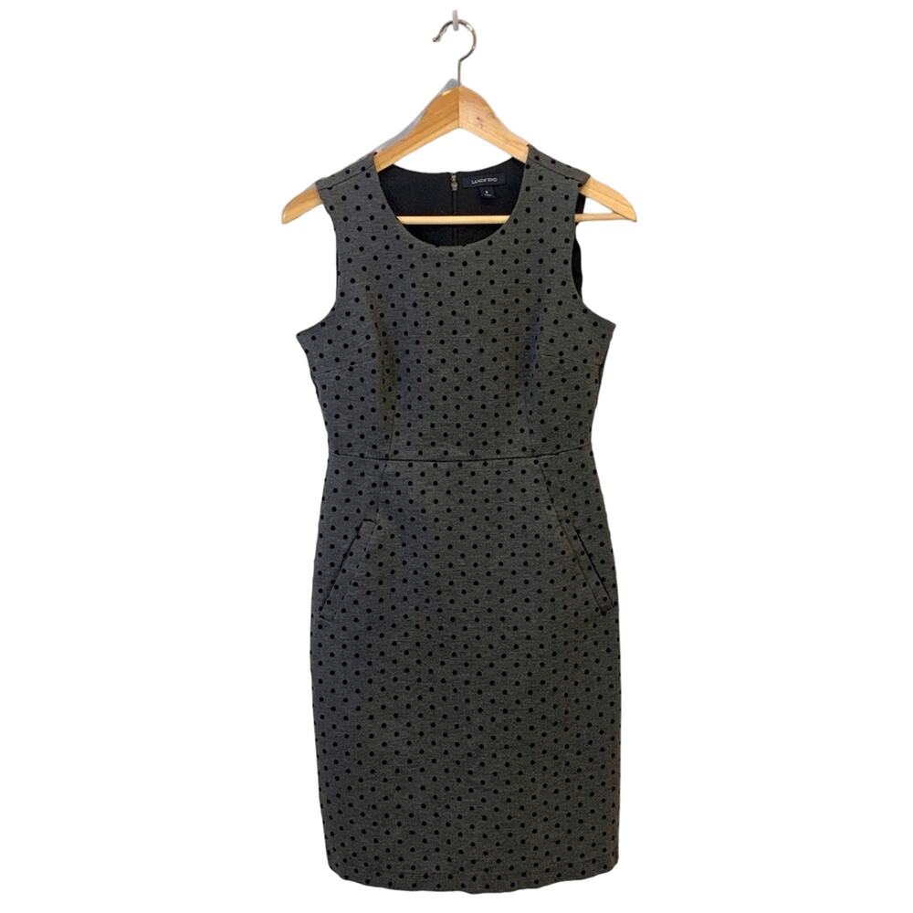 Lands End Polka Dot Gray Pencil Skirt Short Professional Work Dress 6
